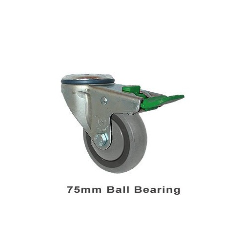 100kg Rated Industrial Castor - Grey Rubber Wheel - 75mm - Bolt Hole Directional Lock - Ball Bearing