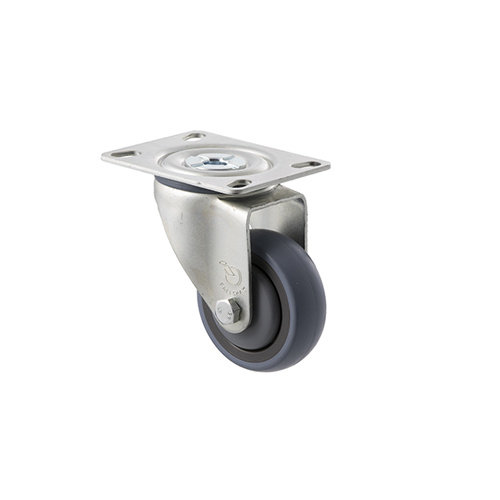 100kg Rated Industrial Castor - Grey Rubber Wheel - 75mm - Plate Swivel - Ball Bearing - ISO