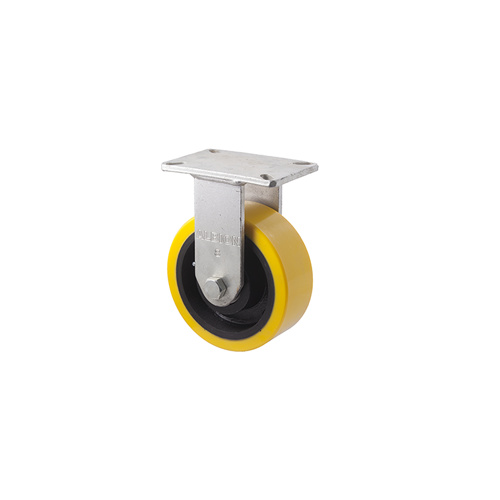 2000kg Rated Industrial Cast Iron Castor - Polyurethane on Cast Iron Wheel - 203mm - Plate Fixed - Ball Bearing