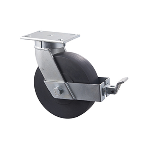 2450kg Rated Industrial Castor - Polymer Wheel - 250mm - Plate Brake - Ball Bearing