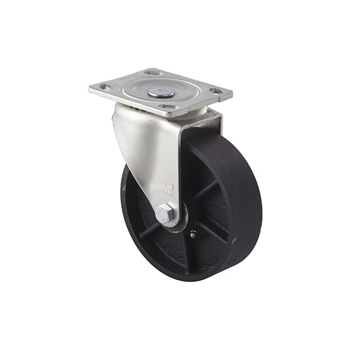 250kg Rated High Low Temp Cast Iron Castor - 150mm - Plate Swivel - 200°C to 400°C - NA
