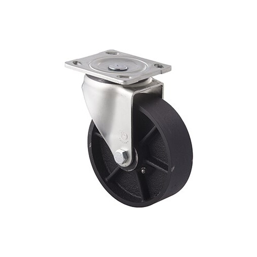 250kg Rated Low Temp Cast Iron Castor - 150mm - Plate Swivel - NA