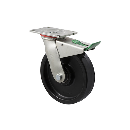 600kg Rated Industrial Castor - Nylon Wheel - 200mm - Plate Direction Lock - Ball Bearing - ISO