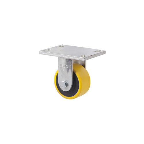 600kg Rated Industrial Cast Iron Castor - Polyurethane on Cast Iron Wheel - 102mm - Plate Fixed - Ball Bearing
