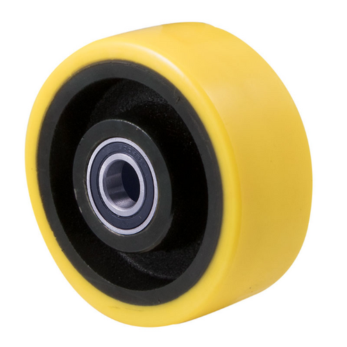 800kg Rated Polyurethane on Cast Iron Industrial Heavy Duty Wheel - 127 x 50mm - Ball Bearing