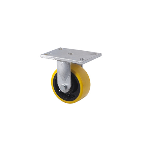 800kg Rated Industrial Cast Iron Castor - Polyurethane on Cast Iron Wheel - 127mm - Plate Fixed - Ball Bearing