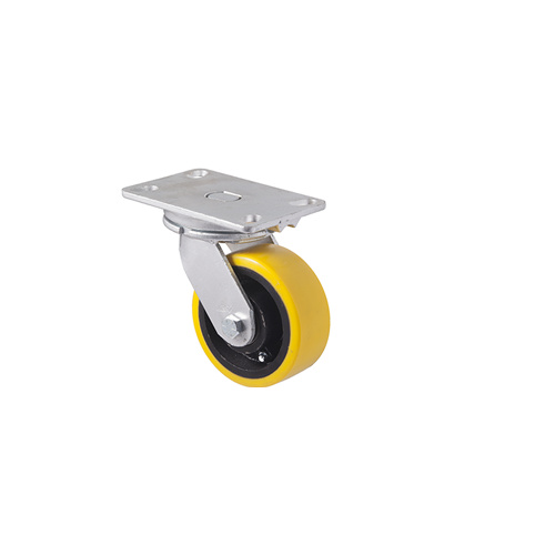 800kg Rated Industrial Cast Iron Castor - Polyurethane on Cast Iron Wheel - 127mm - Plate Swivel - Ball Bearing