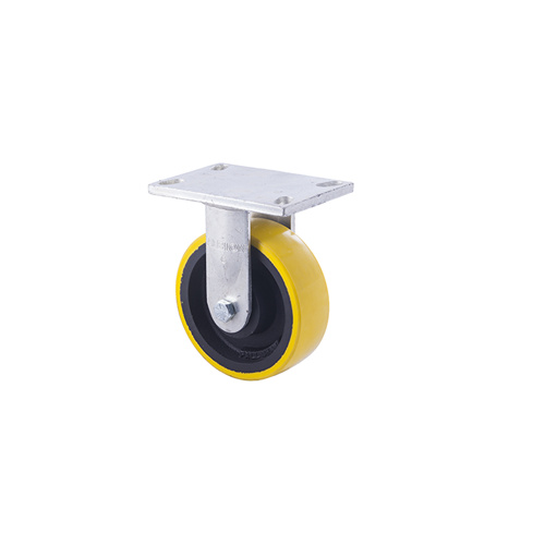 1000kg Rated Industrial Cast Iron Castor - Polyurethane on Cast Iron Wheel - 152mm - Plate Fixed - Ball Bearing