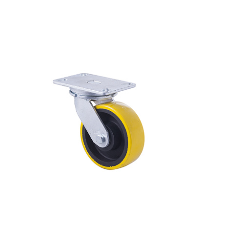 1000kg Rated Industrial Cast Iron Castor - Polyurethane on Cast Iron Wheel - 152mm - Plate Swivel - Ball Bearing