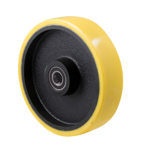 1000kg Rated Polyurethane on Cast Iron Industrial Heavy Duty Wheel - 200 x 50mm - Ball Bearing