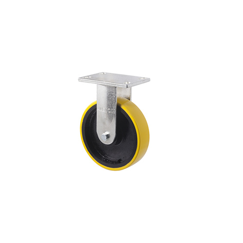 1000kg Rated Industrial Cast Iron Castor - Polyurethane on Cast Iron Wheel - 203mm - Plate Fixed - Ball Bearing