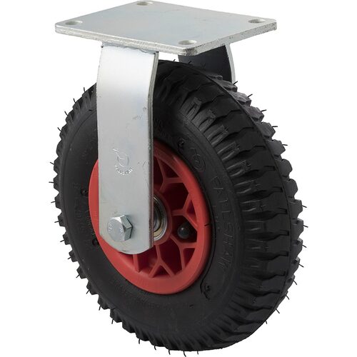 100kg Rated Industrial Castor - 220mm - Plastic Centred Rubber Tube Wheel - Plate Fixed - ISO