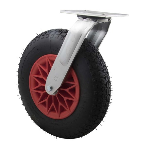 100kg Rated Industrial Castor - 220mm - Plastic Centred Rubber Tube Wheel - Plate Swivel - ISO