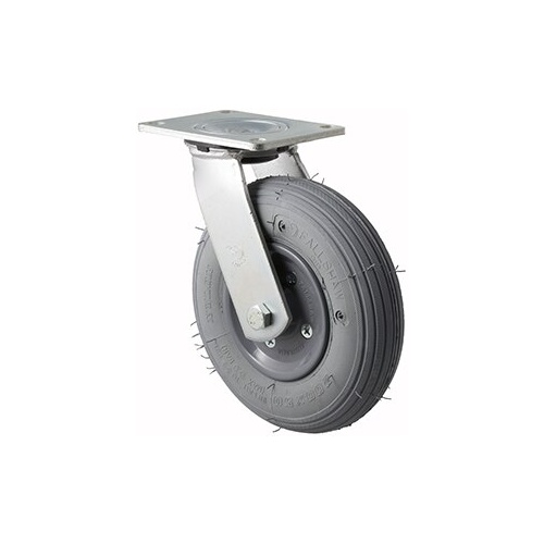 75kg Rated Industrial Castor - 200mm - Plastic Centred Rubber Tube Wheel - Plate Swivel - NA