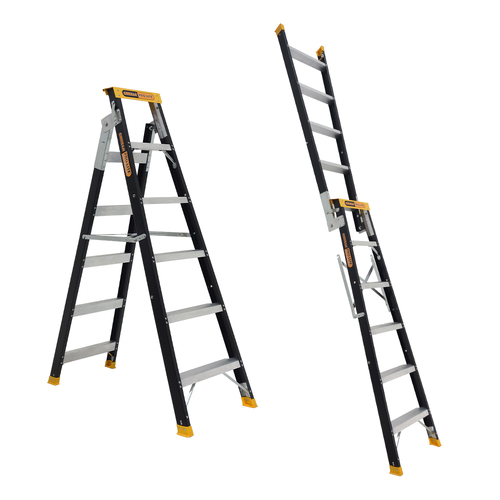 Dual purpose 150kg Rated Industrial Pro-Lite Fibreglass Ladder 6 Step (1.75m - 3.13m)