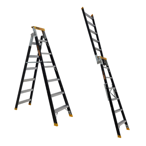 Dual purpose 150kg Rated Industrial Pro-Lite Fibreglass Ladder 7 Step (2.05 - 3.74m)