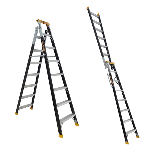 Dual purpose 150kg Rated Industrial Pro-Lite Fibreglass Ladder 8 Step (2.35m - 4.35m)