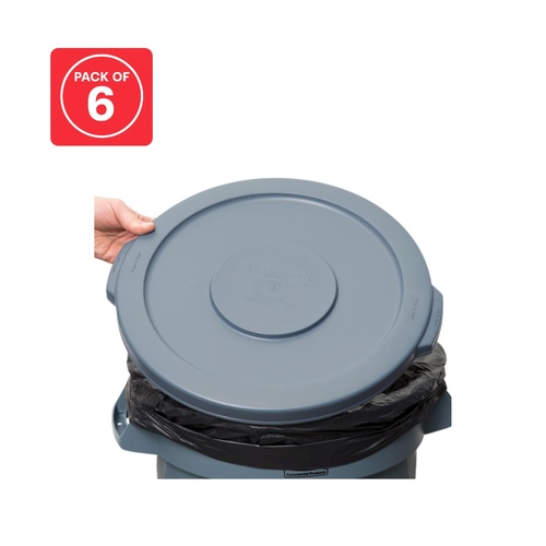 6 Pack BRUTE 10 Gal Lid - Gray