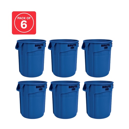 6 Pack BRUTE 75.7L (20 Gal) Vented Round Container - Blue