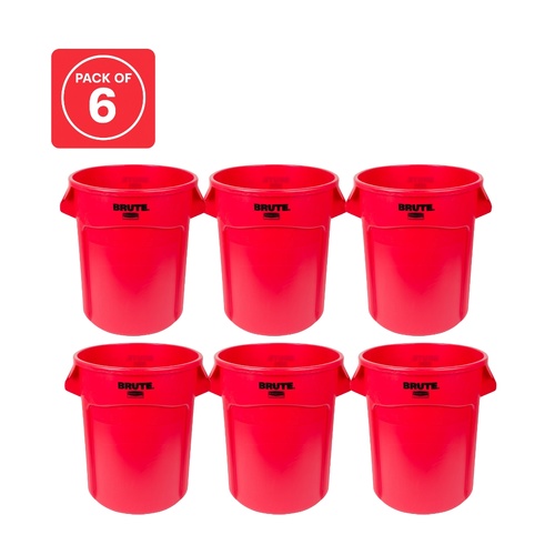 6 Pack BRUTE 75.7L (20 Gal) Vented Round Container - Red