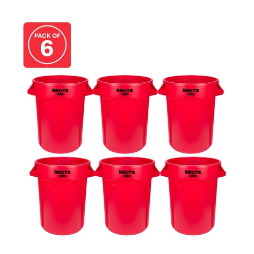 6 Pack BRUTE 121.1L (32 Gal) Vented Round Container - Red
