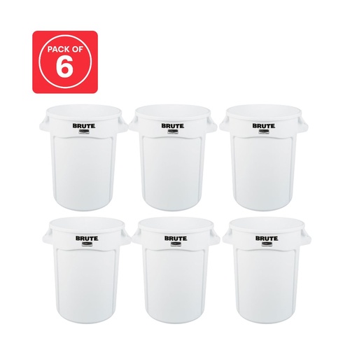6 Pack BRUTE 121.1L (32 Gal) Vented Round Container - White