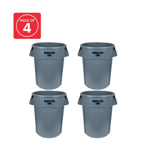 4 Pack BRUTE 166.5L (44 Gal) Vented Round Container - Gray