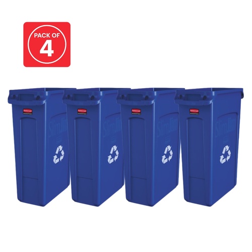 4 Pack 87L Recycling Slim Jim Bin - Blue