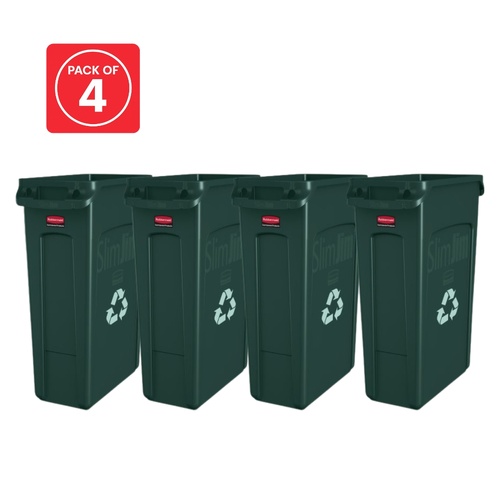 4 Pack 87L Recycling Slim Jim Bin - Green