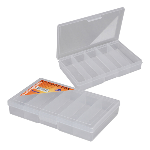 Fischer Clear Plastic Storage Box - 5 Compartments - 188 x 118 x 31mm