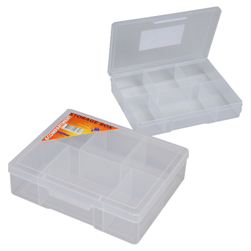 Fischer Clear Plastic Storage Box - 6 Compartments - 195 x 157 x 48mm