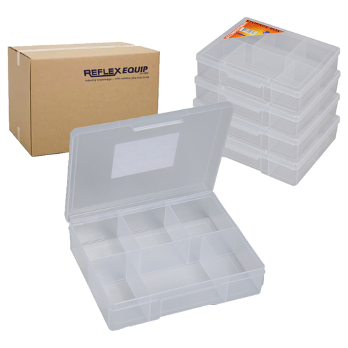 10 X Fischer Clear Plastic Storage Box - 6 compartments - 195 x 157 x 48mm