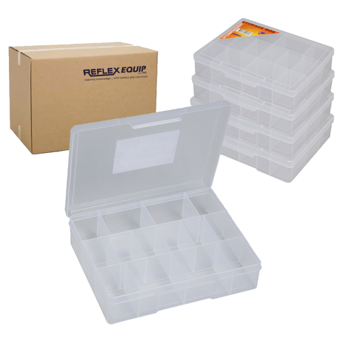 10 X Fischer Clear Plastic Storage Box - 14 Compartments - 195 x 157 x 48mm