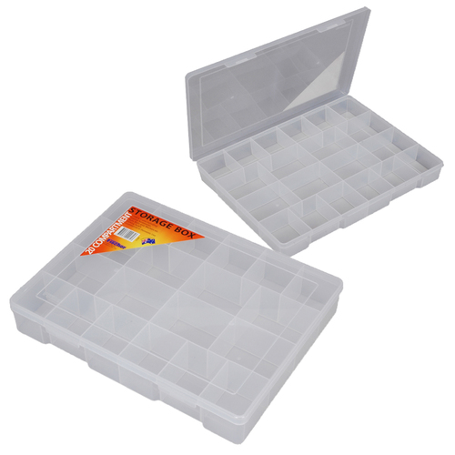 Fischer Clear Plastic Storage Box - 20 Compartments - 350 x 270 x 55mm
