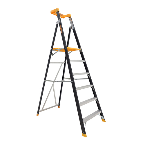 Platform Ladder 150kg Rated Pro-Lite Industrial Fibreglass 6 Step (1.74m)