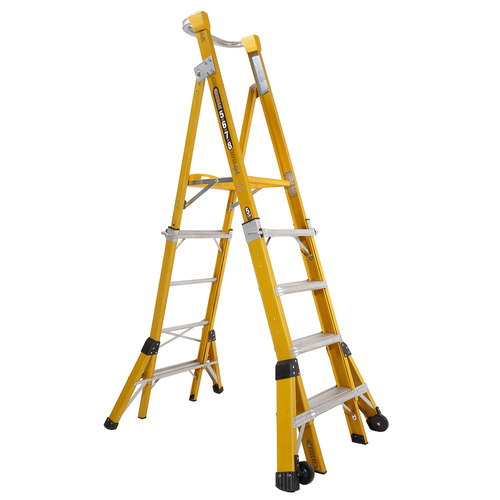 Adjustable Height 150kg Rated industrial Fibreglass  Platform ladder 2.1m - 2.4m (5ft - 6ft - 7ft - 8ft)