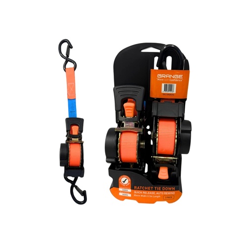 Automatic QR R/Tie down 25mmx3.5m S Hook (Pack of Two)