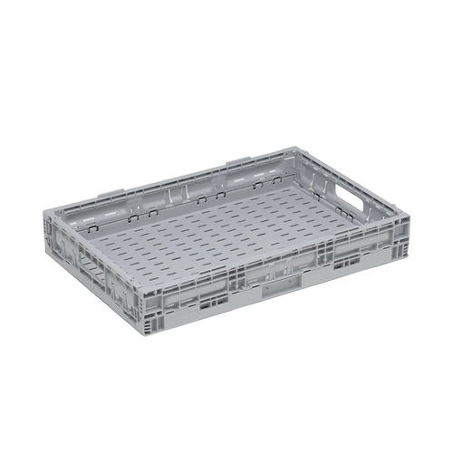 17L Plastic Foldable Stacking Crate 578 x 385 x 94mm - Grey - Vented