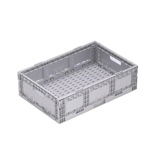 33L Plastic Foldable Stacking Crate - 578 x 385 x 172mm - Grey - Vented
