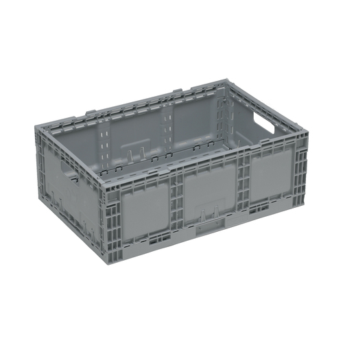 41L Plastic Foldable Stacking Crate - 578 x 385 x 210mm - Grey - Vented