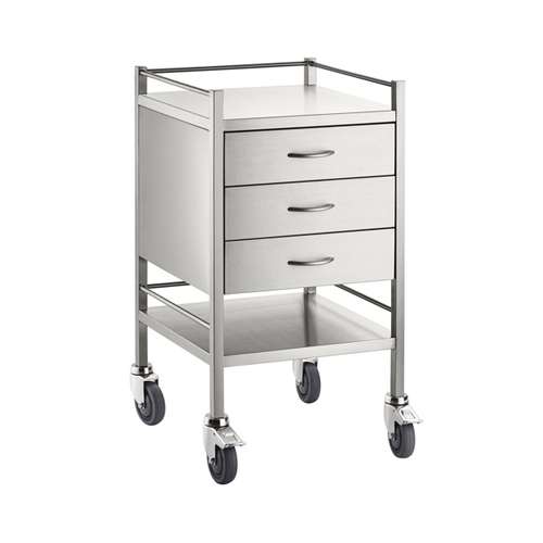Stainless Trolley with Rails  3 Drawer - 500 x 500 x 900(H)mm