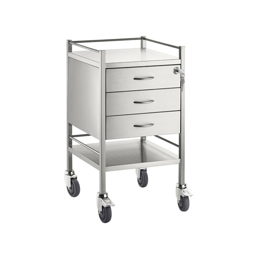 Stainless Trolley 3 Drawer - 500 x 500 x 900(H)mm with lock on TOP drawer