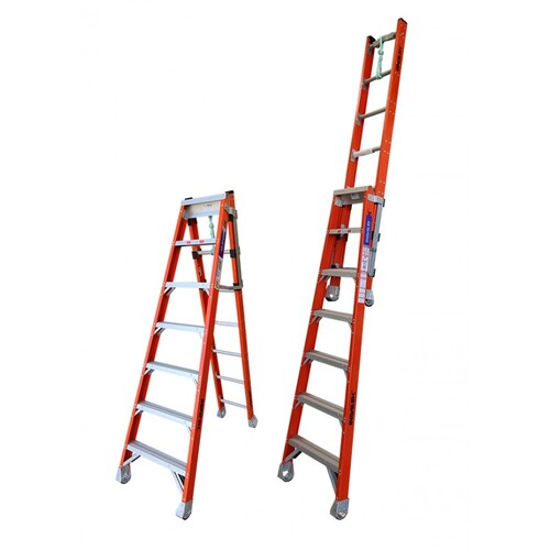 Indalex 7 Steps 150kg Rated Durable Heavy Duty Industrial Step Extension Fibreglass Ladder