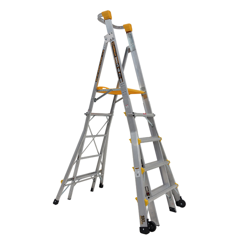 Adjustable Height Platform 180kg Rated Heavy Duty Industrial Aluminium Ladder 1.5m - 2.4m (5ft - 8ft)
