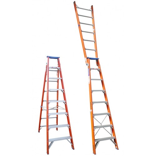 Indalex 8 Steps 130kg Rated Durable Heavy Duty Industrial Dual Purpose "Up n Up" Fiberglass Ladder
