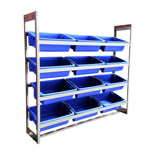 4 Shelves Bin Action Rack With 12 Plastic Blue Bins (32L)