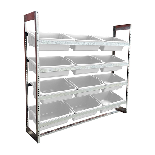 4 Shelves Bin Action Rack With 12 White Plastic Bins (32L)
