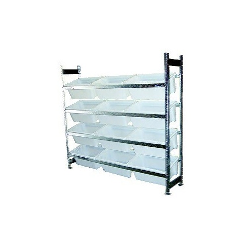 4 Shelves Bin Action Rack With 12 White Plastic Bins (52L)