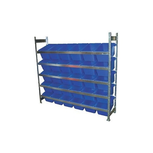 5 Shelves Bin Action Rack With 30 Blue Plastic Bins (27L)