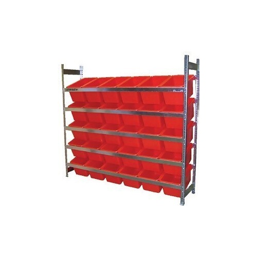 5 Shelves Bin Action Rack With 30 Red Plastic Bins (27L)